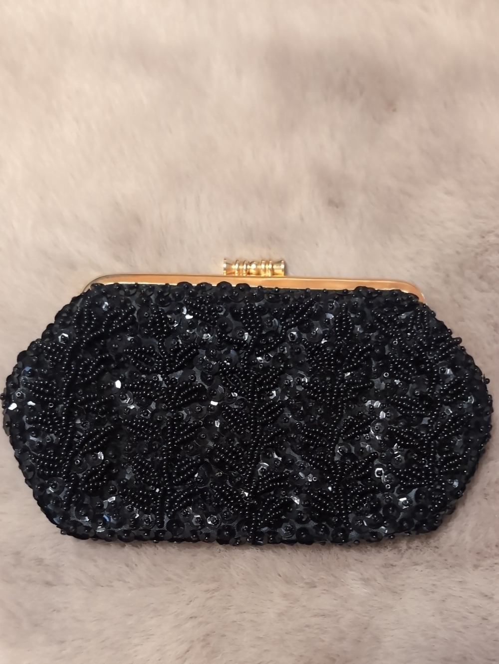Vintage, Pristine, Black Beaded Evening Clutch